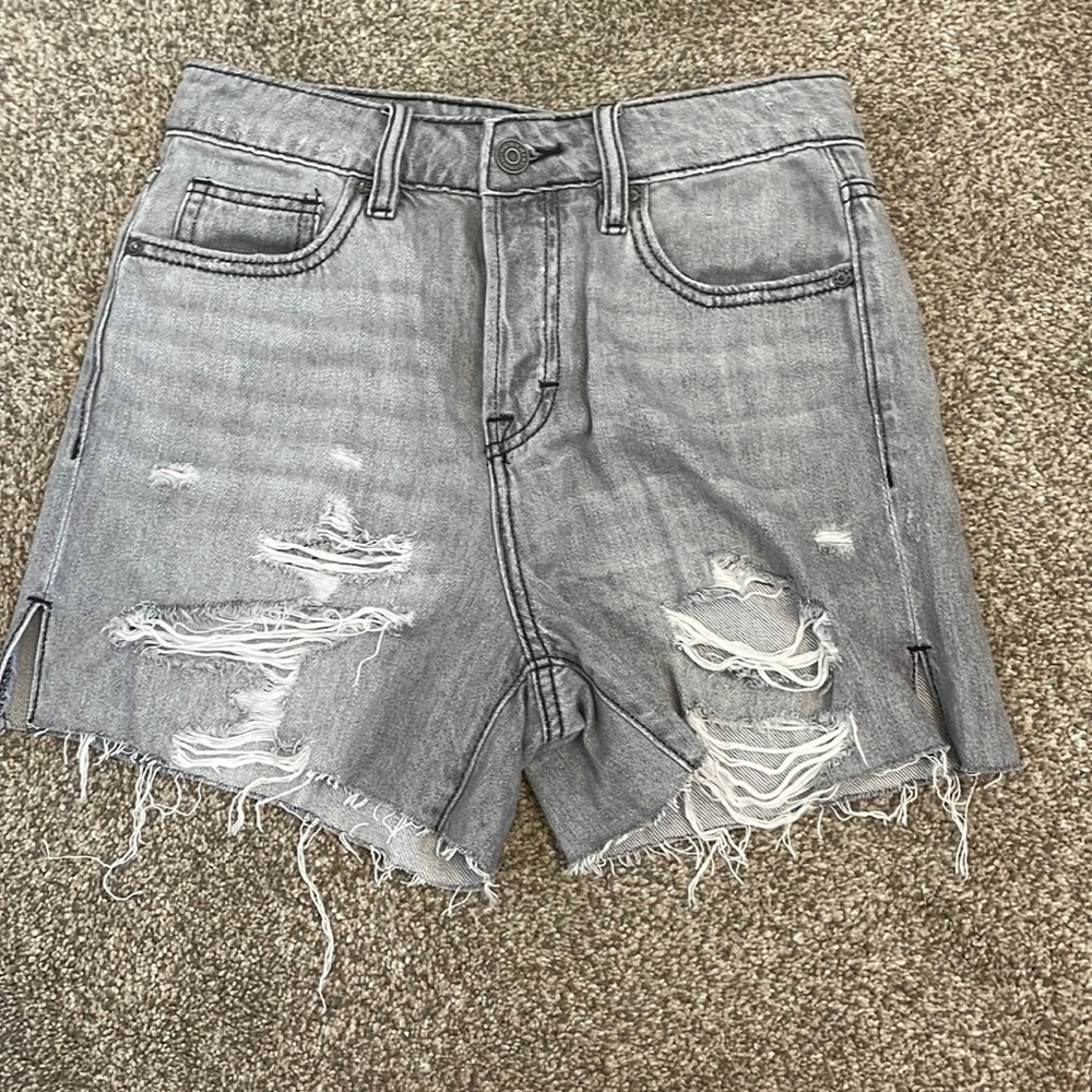 High rise grey jean shorts